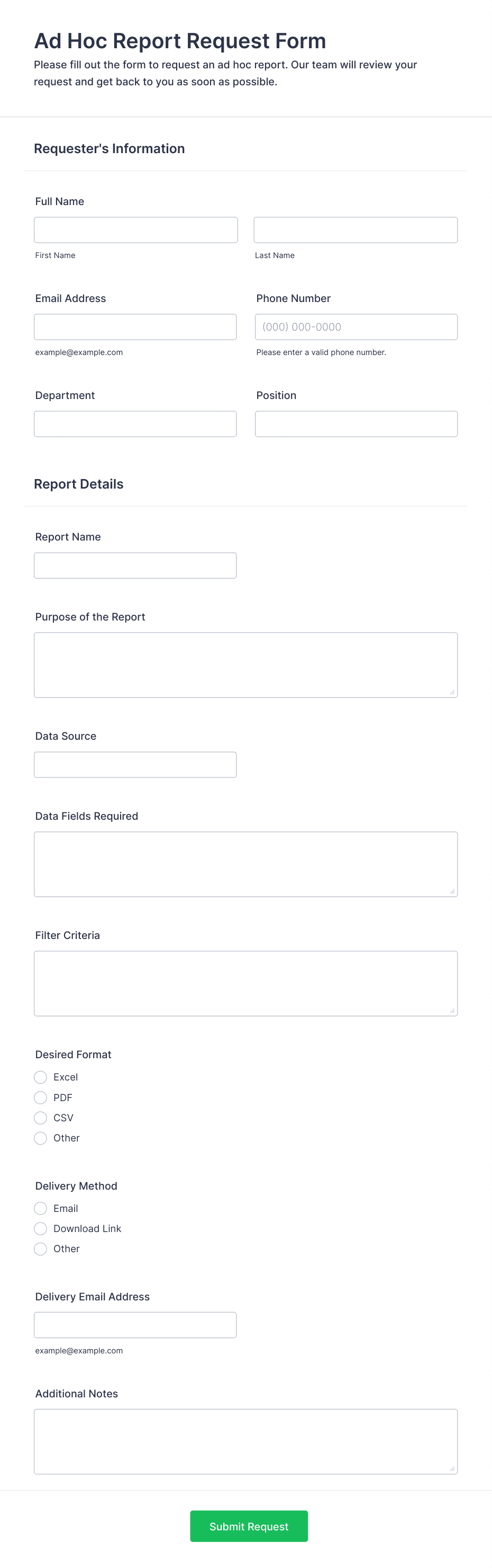 Ad Hoc Report Request Form Template | Jotform