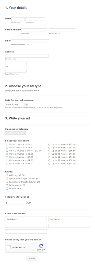 Ad Order Form Template