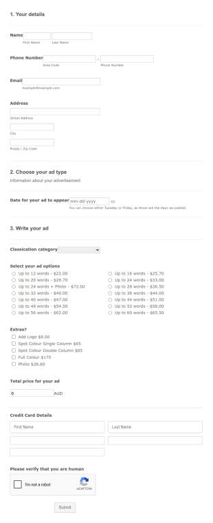 Ad Order Form Template