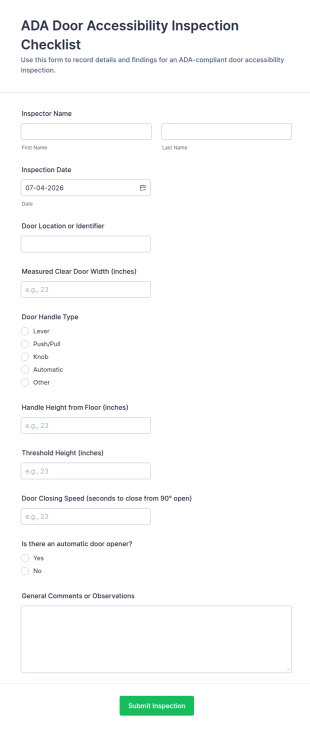 ADA Door Accessibility Inspection Checklist Form Template