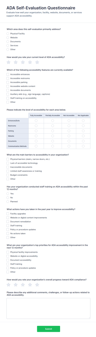 ADA Self Evaluation Questionnaire Form Template