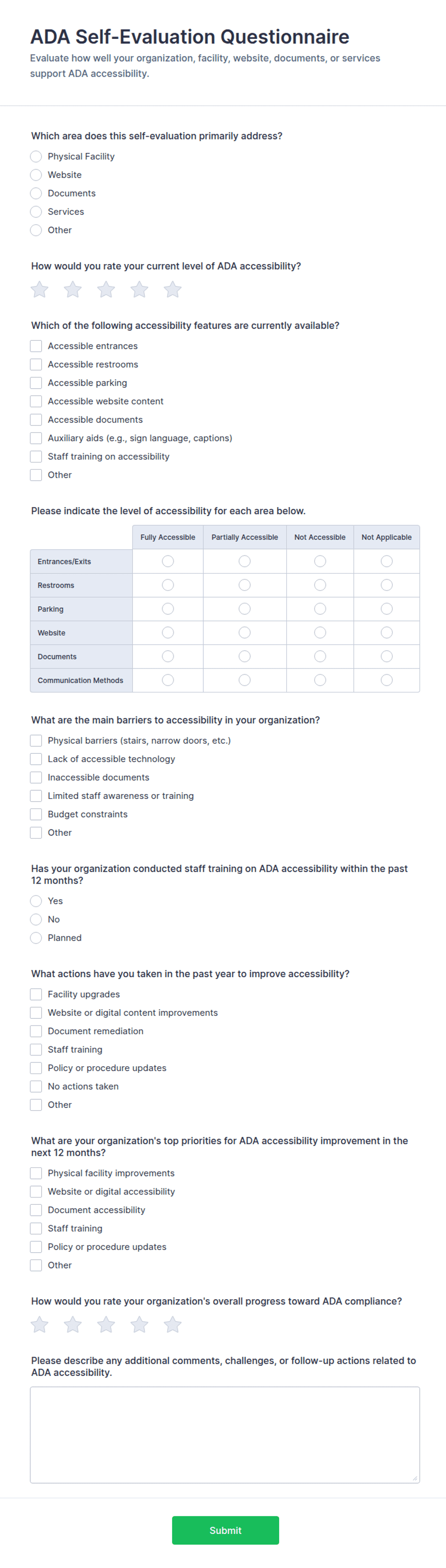 Correction Scale Example Ada ADA Self-Evaluation Questionnaire Form Template | Jotform
