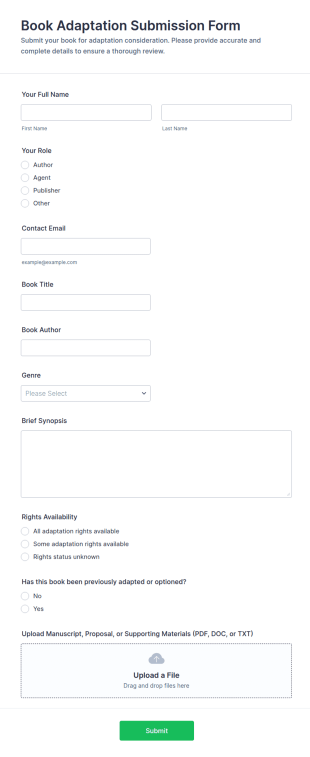 Adaptation Submission Form Template