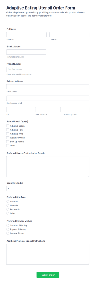 Adaptive Eating Utensil Order Form Template