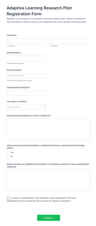 Adaptive Learning Research Pilot Registration Form Template