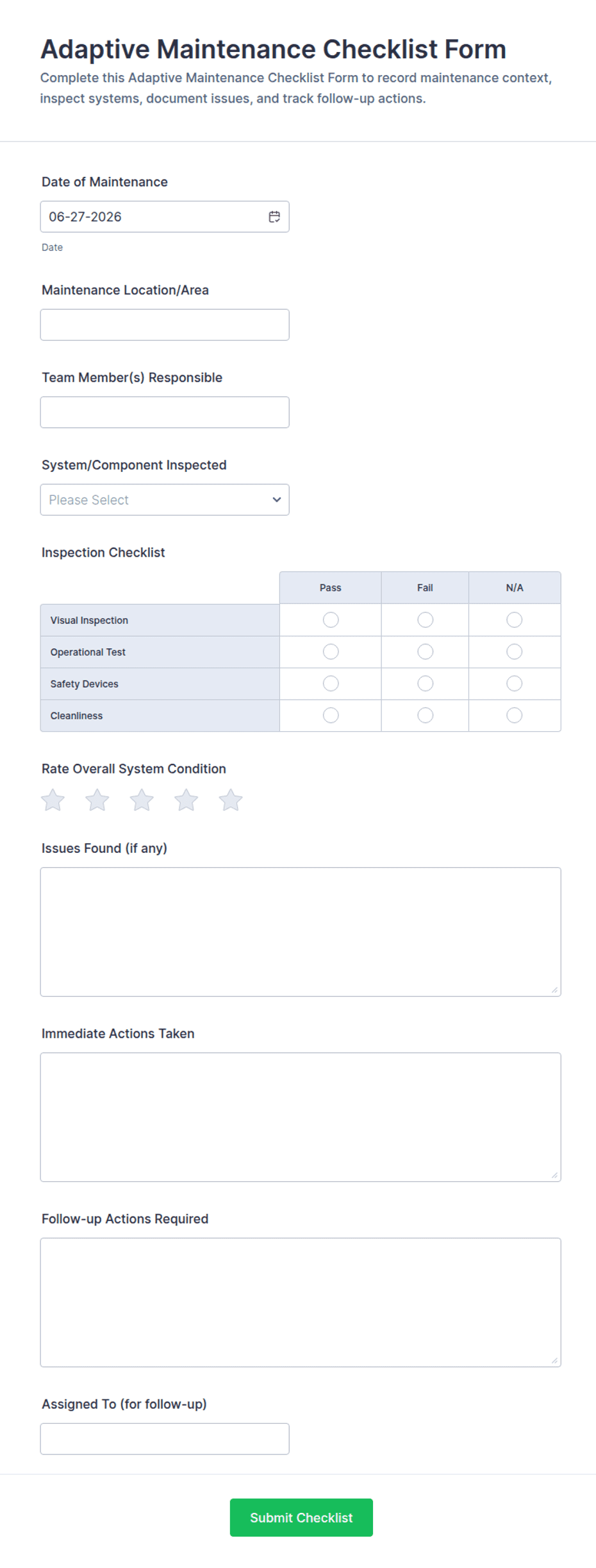 Adaptive Maintenance Checklist Form Template | Jotform