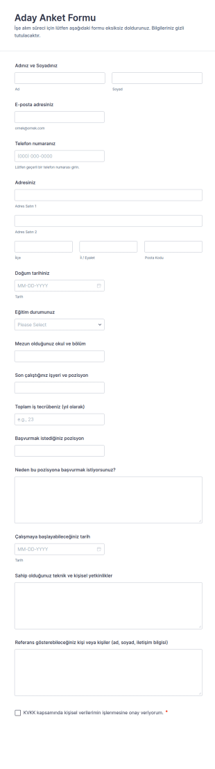 Aday Anket Form Şablonu