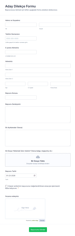 Aday Dilekçe Form Şablonu