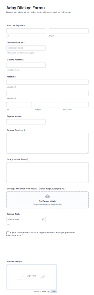 Aday Dilekçe Form Şablonu