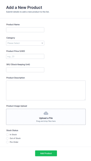 Add A New Product Form Template