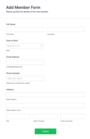 Add Member Form Template