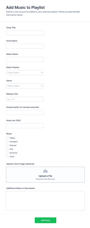Add Music To Playlist Form Template
