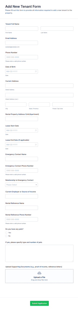 Add New Tenant Form Template