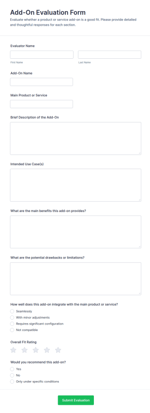 Add On Evaluation Form Template