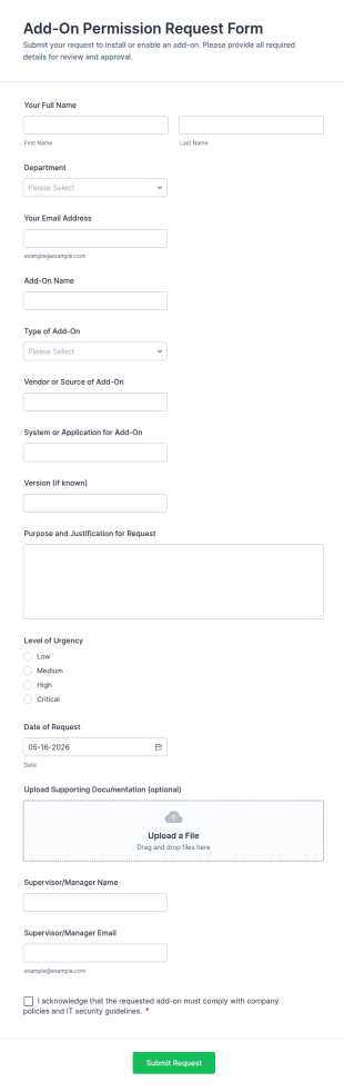 Add On Permission Request Form Template