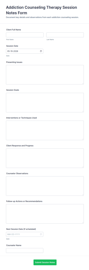 Addiction Counseling Therapy Session Notes Form Template