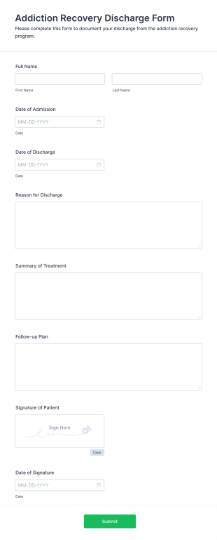 Addiction Recovery Discharge Form Template