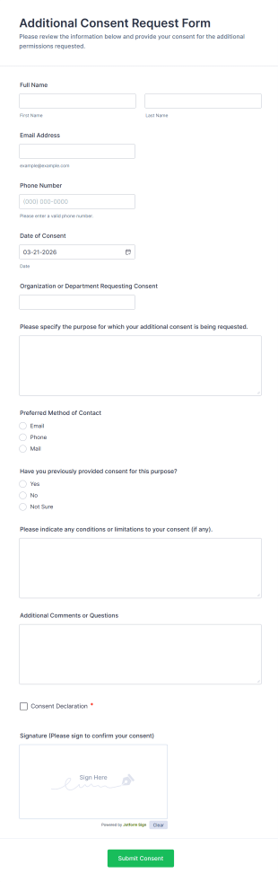 Additional Consent Request Form Template