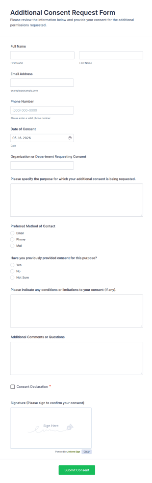 Additional Consent Request Form Template