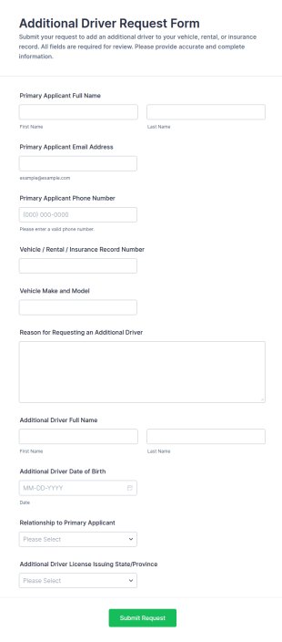 Additional Driver Request Form Template