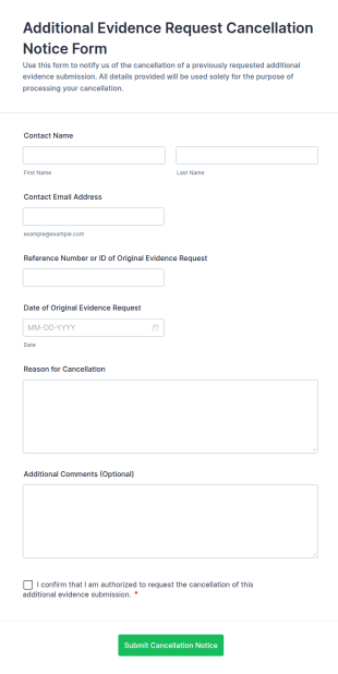 Additional Evidence Request Cancellation Notice Form Template