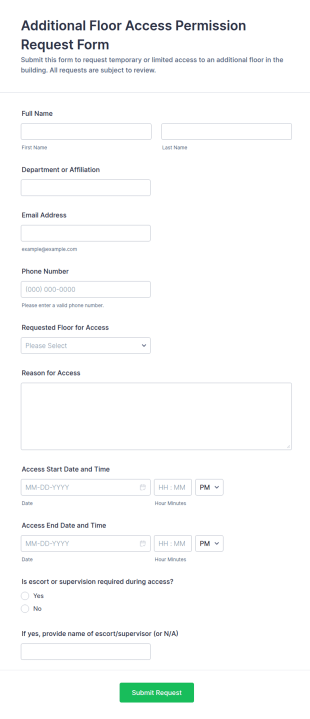 Additional Floor Access Permission Request Form Template
