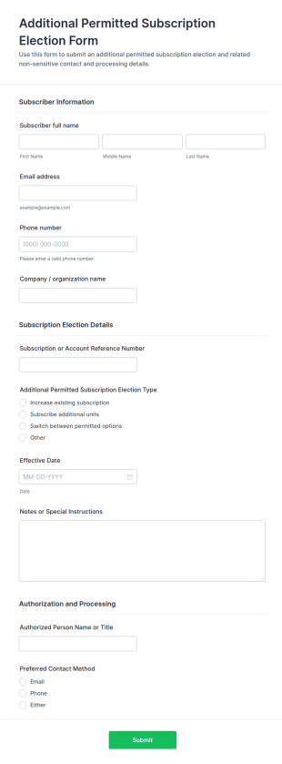 Additional Permitted Subscription Election Form Template