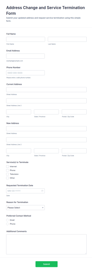 Address Change And Service Termination Form Template