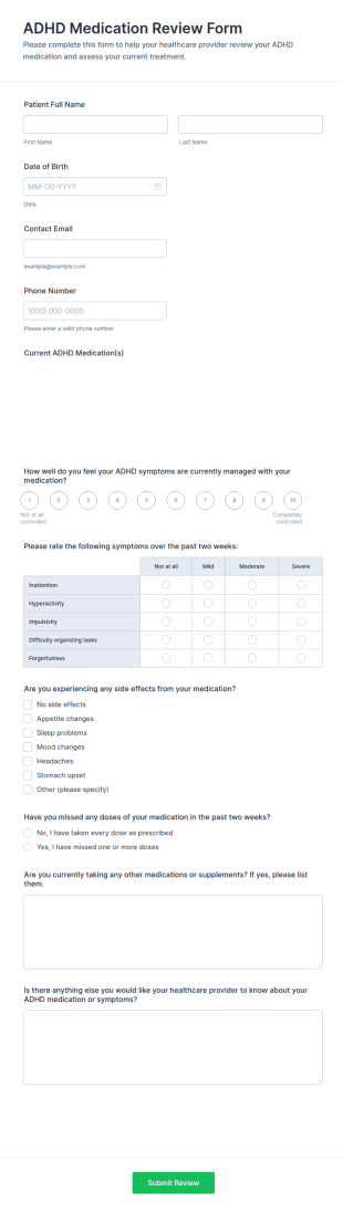 ADHD Medication Review Form Template