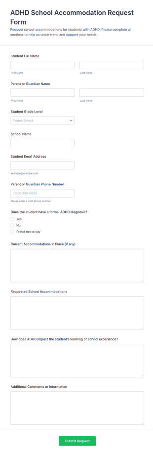 ADHD School Accommodation Request Form Template