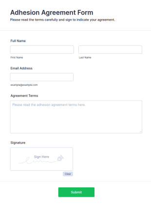 Adhesion Agreement Form Template