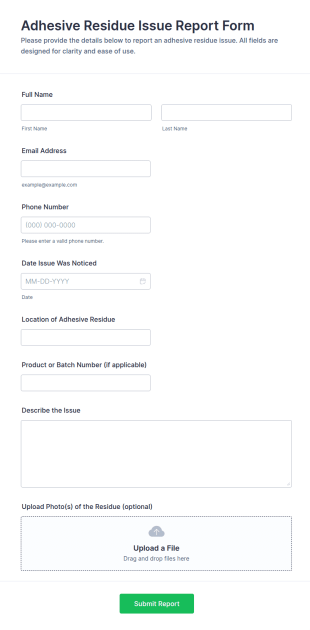 Adhesive Residue Issue Report Form Template