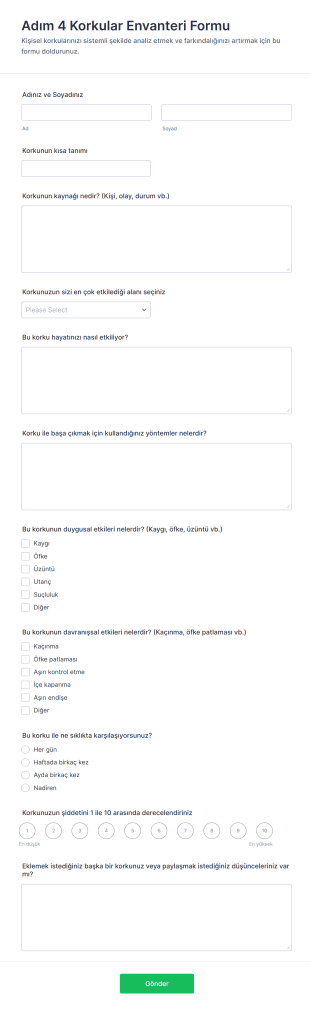 Adım 4 Korkular Envanteri Form Şablonu