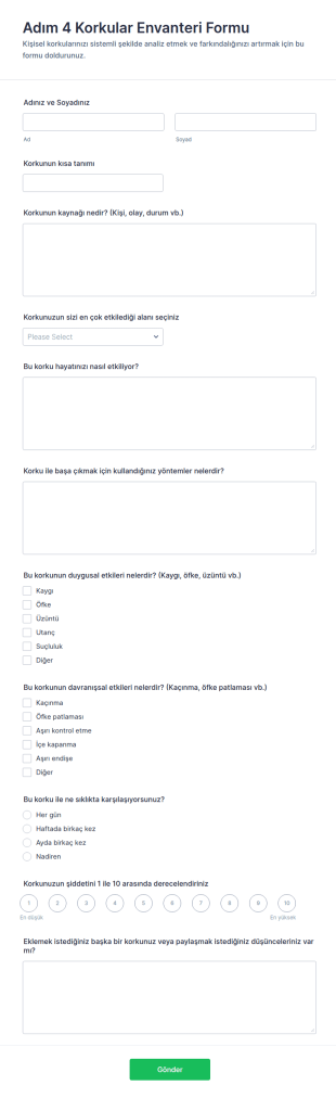 Adım 4 Korkular Envanteri Form Şablonu