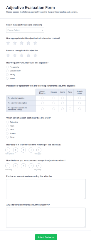 Adjective Evaluation Form Template
