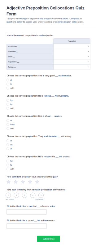 Adjective Preposition Collocations Quiz Form Template