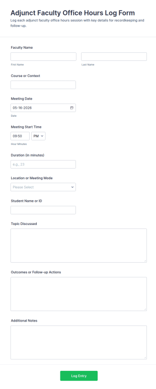 Adjunct Faculty Office Hours Log Form Template