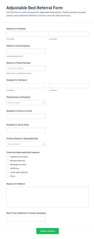 Adjustable Bed Referral Form Template