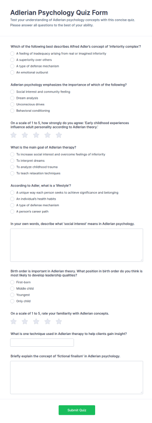Adlerian Psychology Quiz Form Template