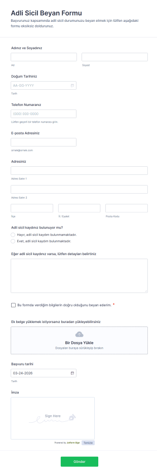 Adli Sicil Beyan Form Şablonu