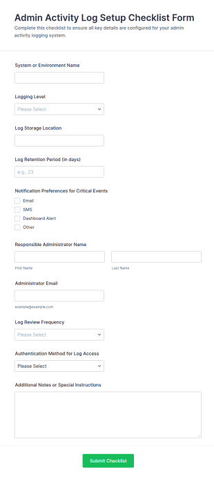 Admin Activity Log Setup Checklist Form Template