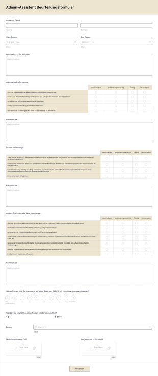 Admin Assistent Beurteilungsformular