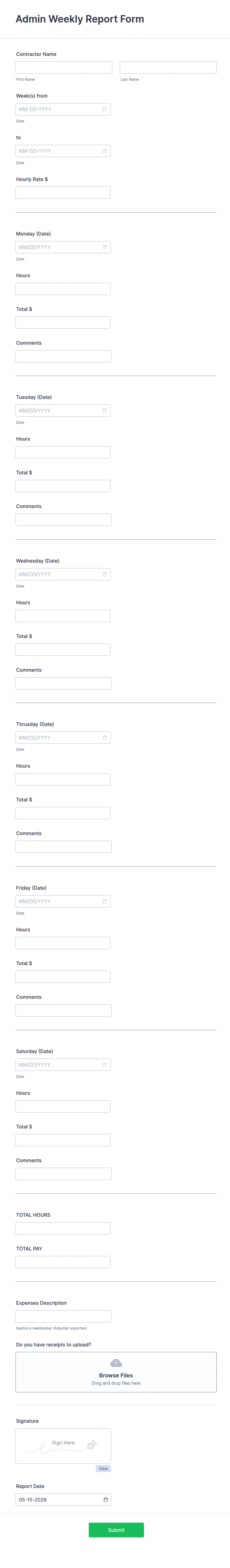 Admin Report Example Admin Weekly Report Form Template | Jotform