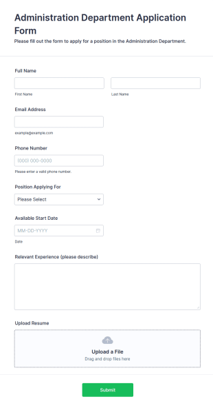 Administration Department Application Form Template