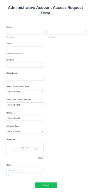 Administrative Account Access Request Form Template