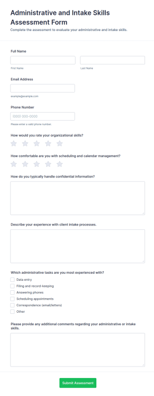 Administrative And Intake Skills Assessment Form Template