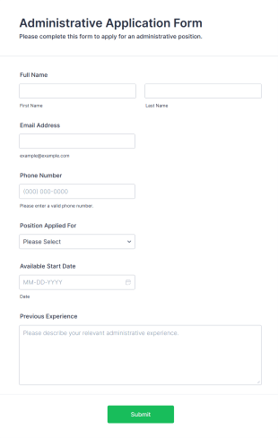 Administrative Application Form Form Template