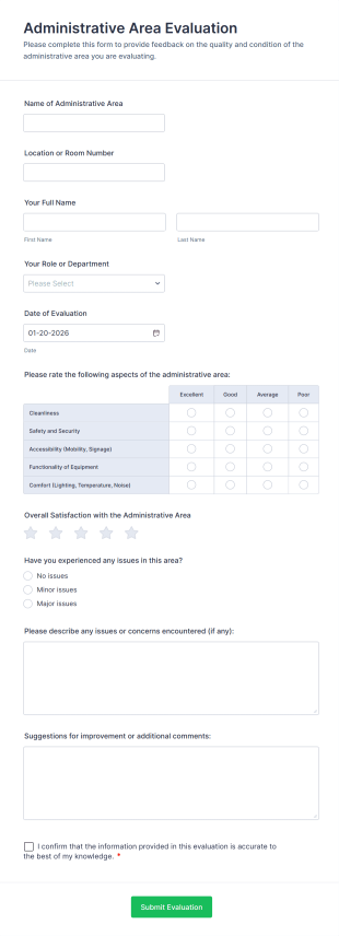 Administrative Area Evaluation Form Template