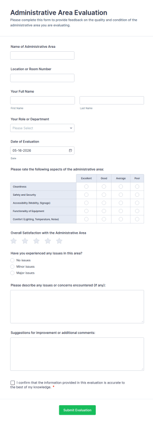 Administrative Area Evaluation Form Template