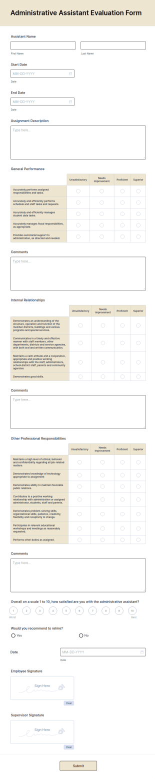 Administrative Assistant Evaluation Form Template